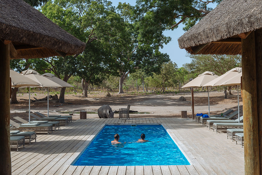 pareja nada en piscina Fathala Lodge