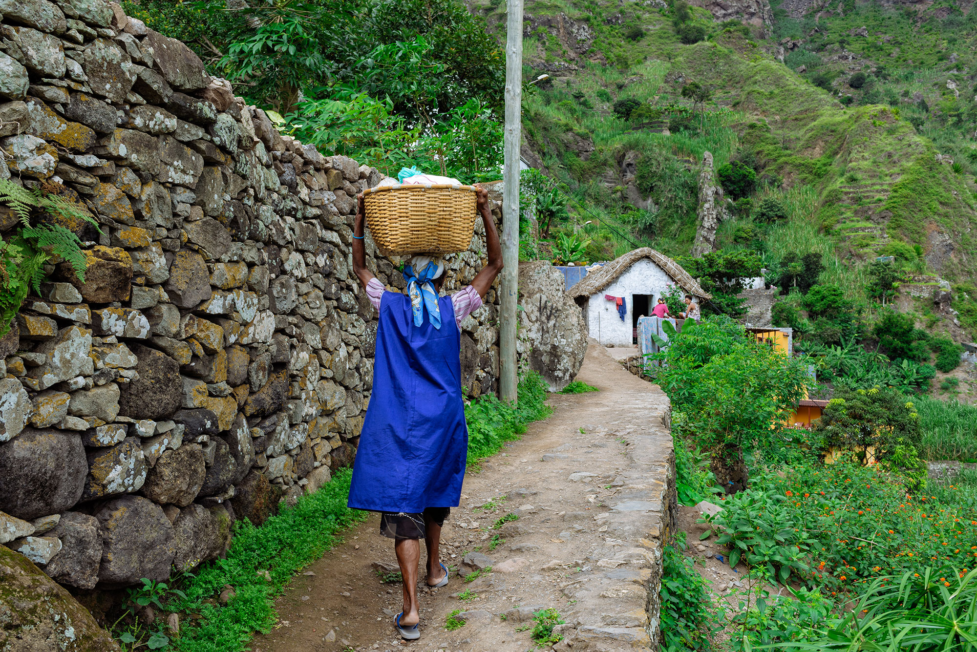 Mujer caminando con valle de Paul