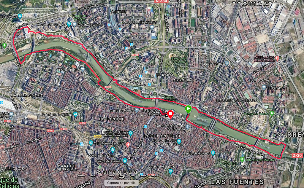 Mapa ruta en bici por Zaragoza